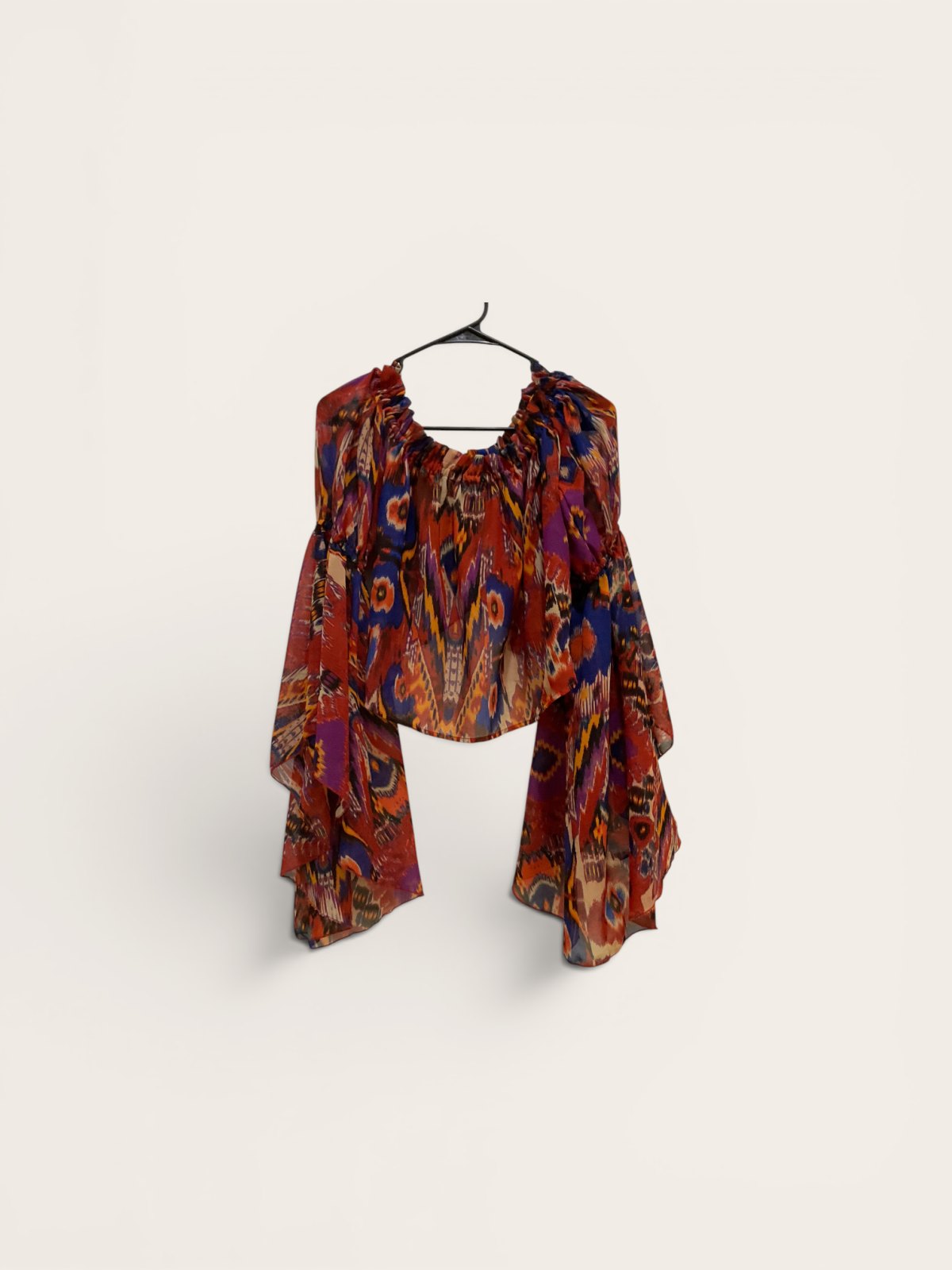 Boho Off-the-Shoulder Ikat Print Crop Top