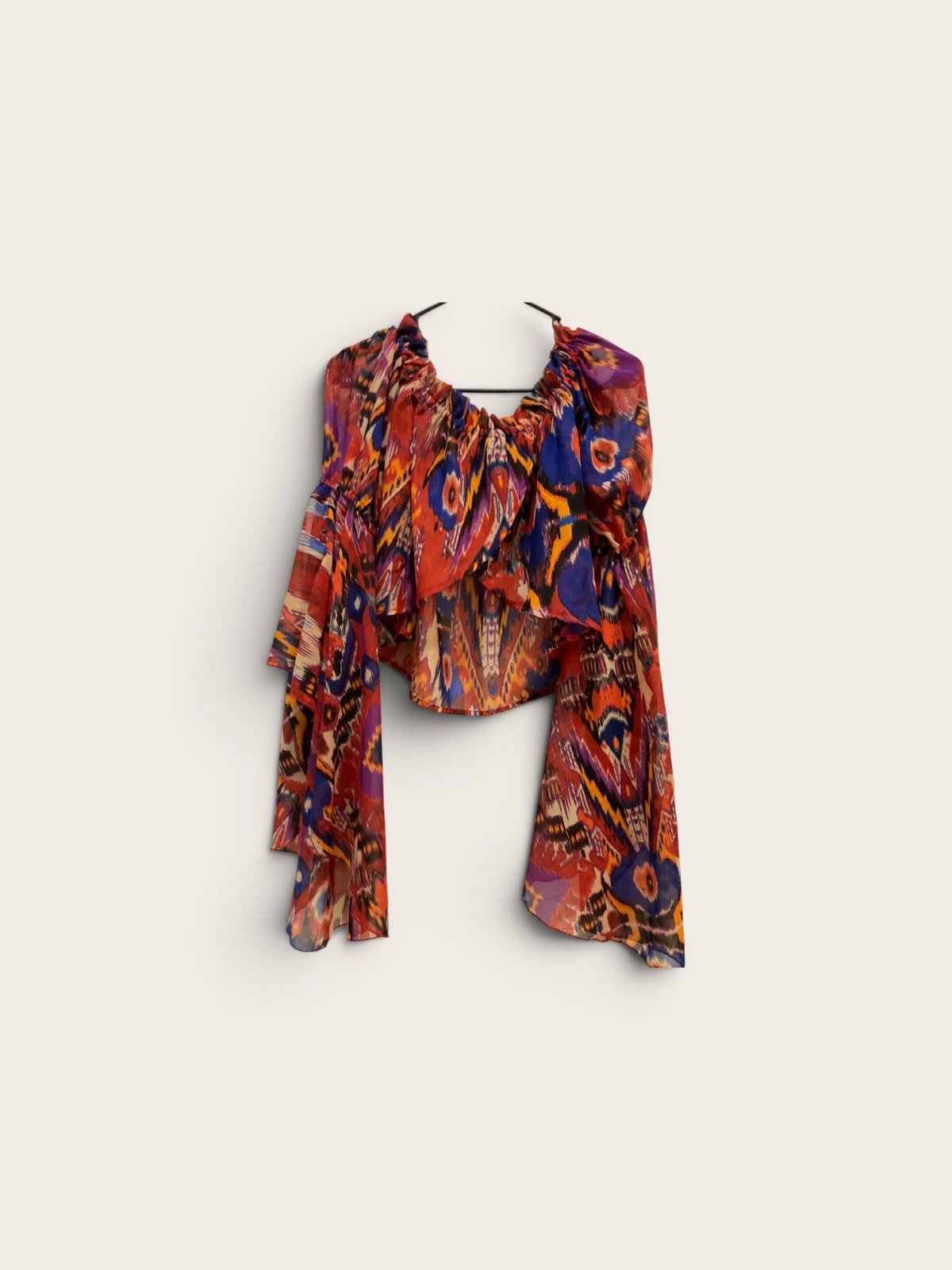 Boho Off-the-Shoulder Ikat Print Crop Top
