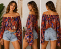 Boho Off-the-Shoulder Ikat Print Crop Top