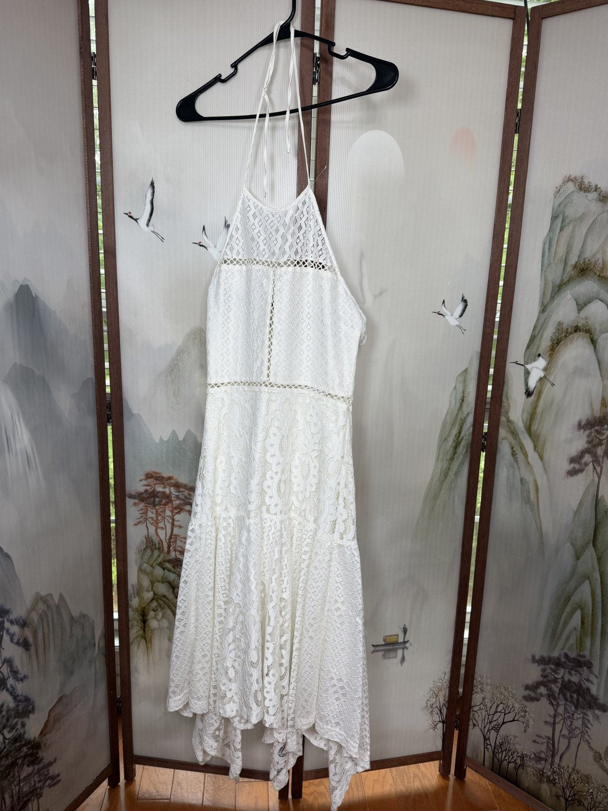Parker Ivory Lace Halter Handkerchief Hem Dress – Size Small