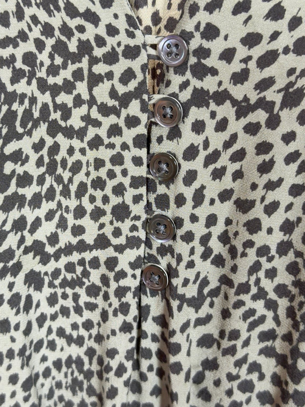 Rails Karla Olive Lynx Print Smocked Midi Dress Large Lined Animal Print