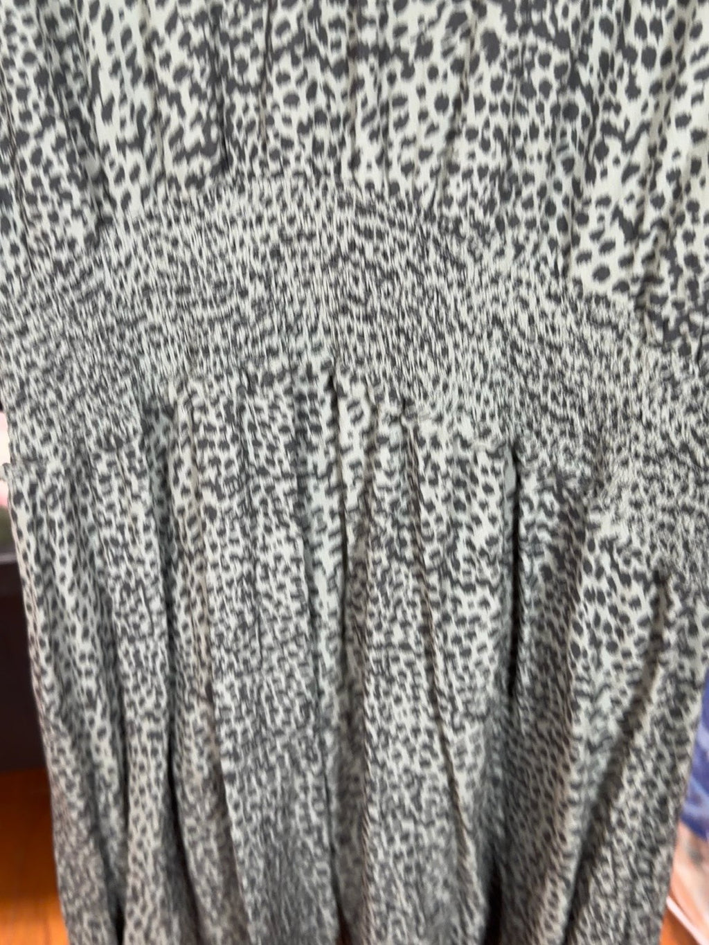 Rails Karla Olive Lynx Print Smocked Midi Dress Large Lined Animal Print