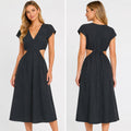 Rails Nyla Black Cutout Midi Dress Women's XS V-Neck Elastic Waist Casual