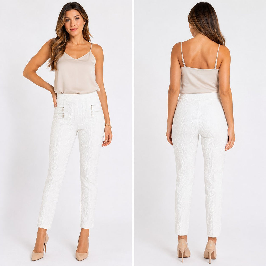 Joseph Ribkoff White Textured Slim Ankle Pants Women's Size 6 Made in Canada