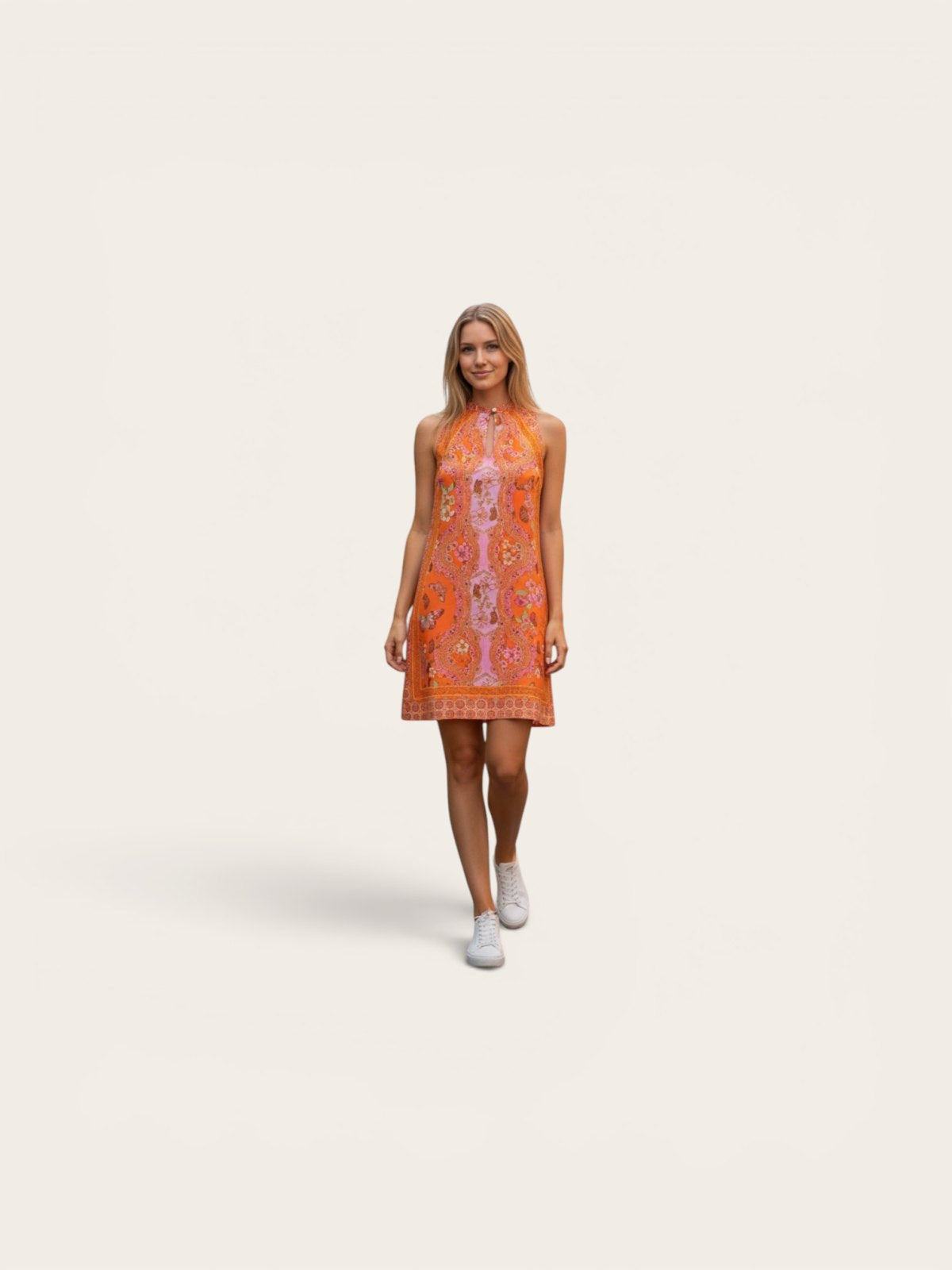 Hale Bob Orange Paisley Keyhole Back Shift Dress Lined Women’s XS