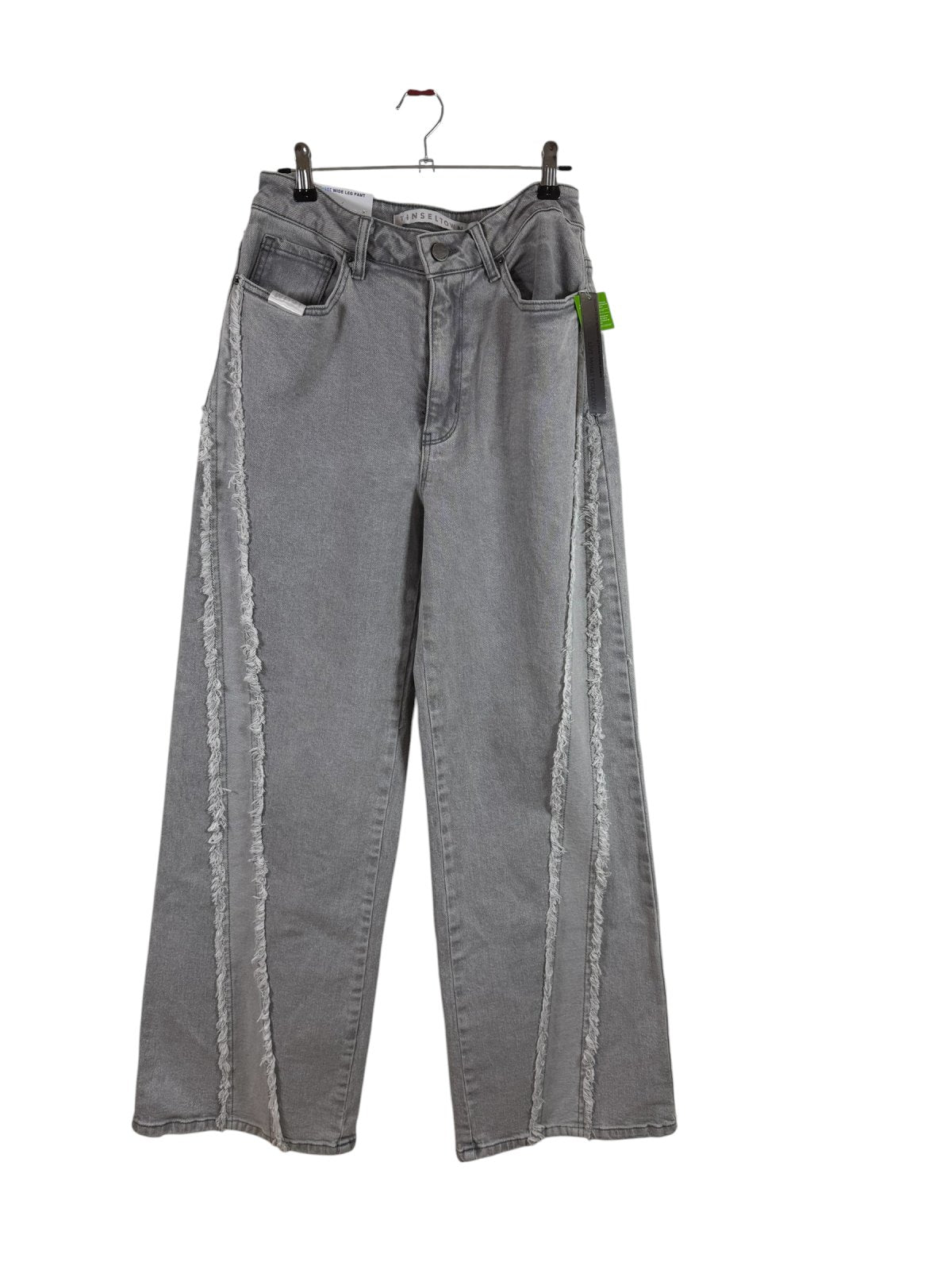 Tinseltown Wide Leg Jeans Grey Wash Frayed Seam High Rise NWT Size 5 27