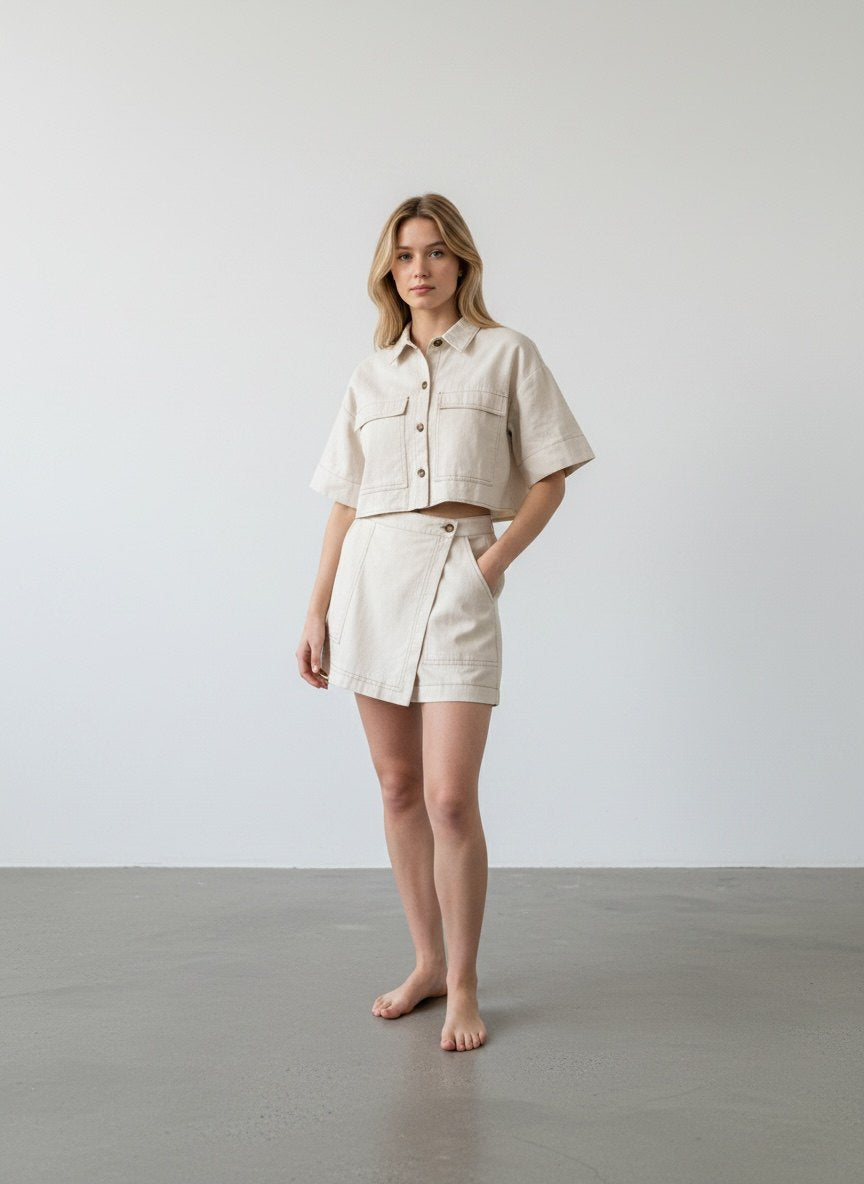 GLG 2-Piece Crop Shirt & Skort Set NWT Women’s Size Medium Beige