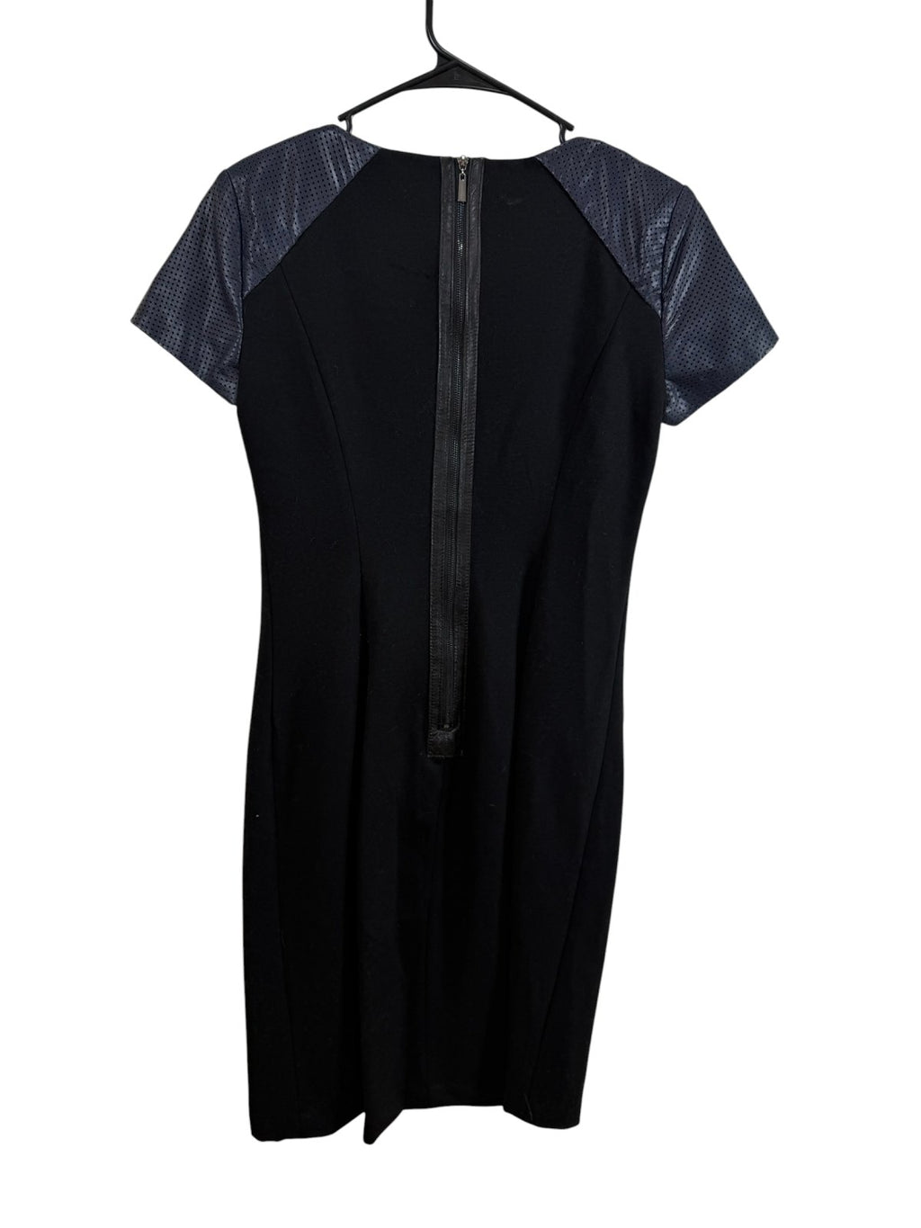 RENVY Black Sheath Dress Faux Leather Perforated Sleeves Size 4