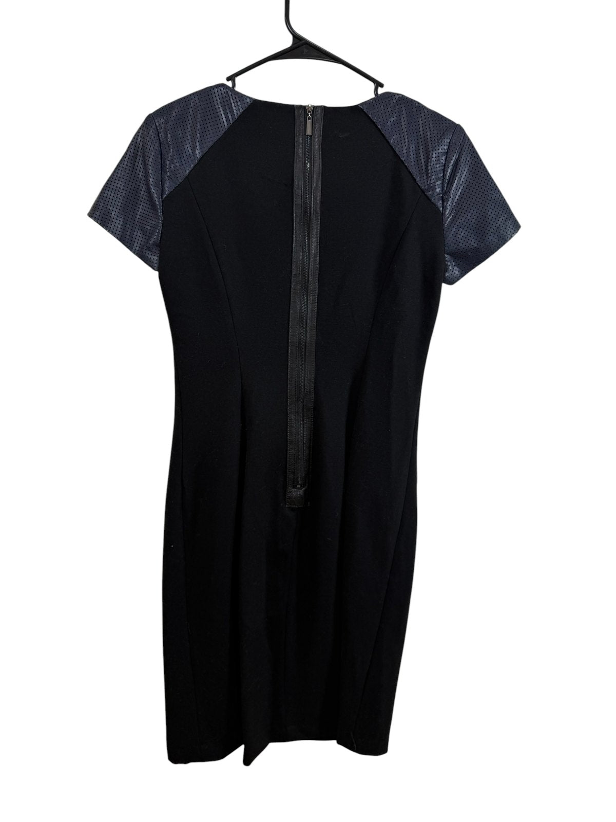 RENVY Black Sheath Dress Faux Leather Perforated Sleeves Size 4
