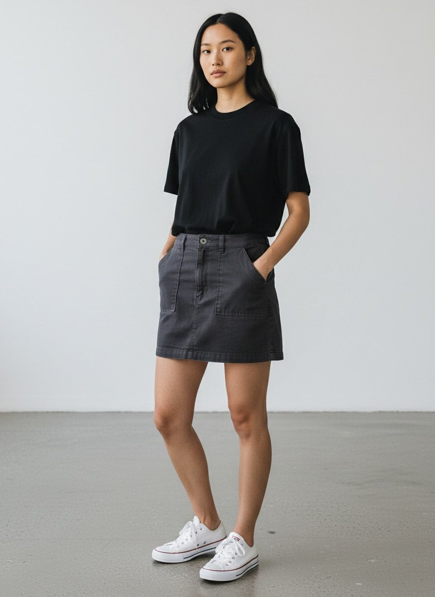 Chaser Washed Gray Utility Mini Skirt Front Patch Pockets Women’s Medium