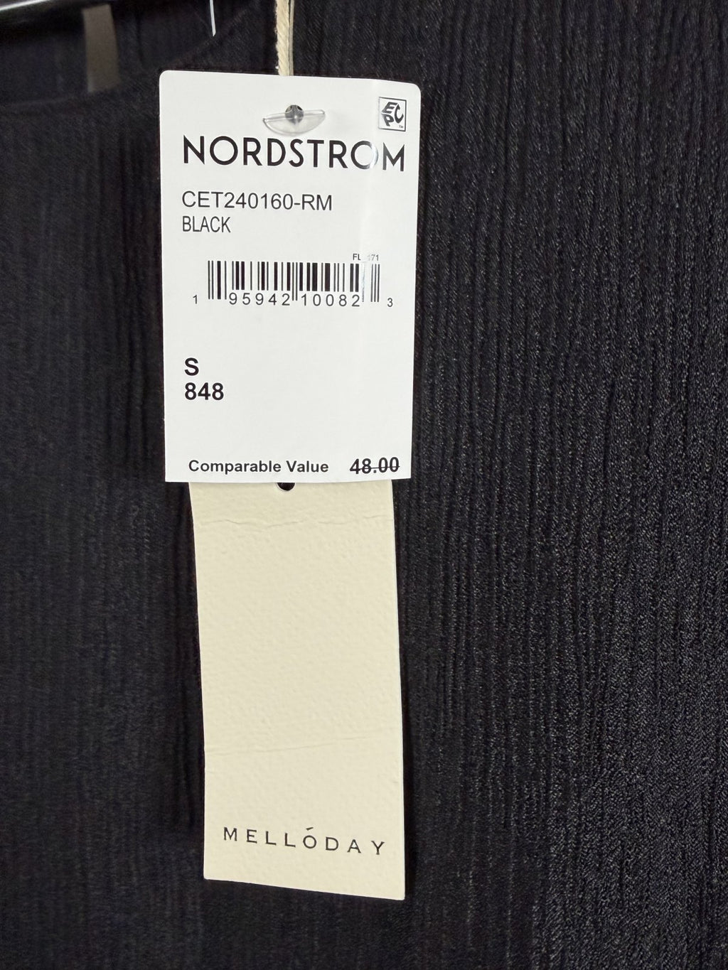 Melloday Textured Pleated Short Sleeve Blouse Black Size Small NWT