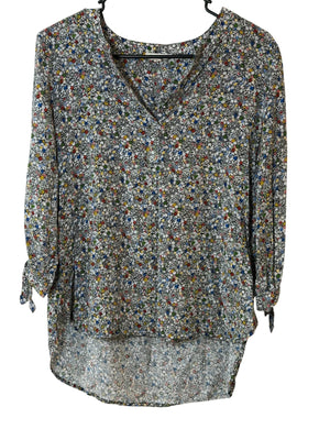 Jane & Delancey Floral Tie Sleeve Blouse Size Medium
