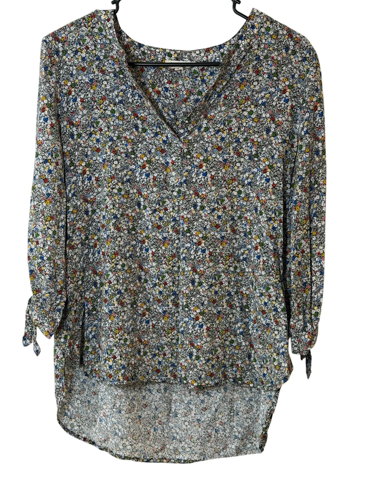 Jane & Delancey Floral Tie Sleeve Blouse Size Medium