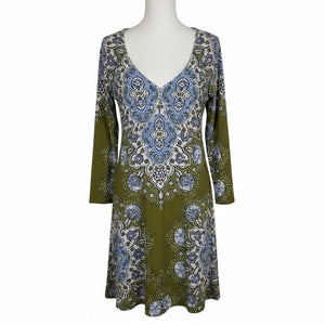 Free People Paisley Print Knit Dress Olive Green Size Medium