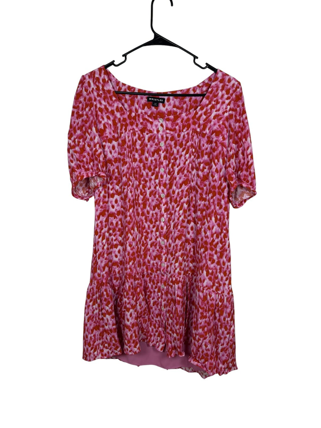 Whistles Pink Animal Print Button Front Midi Dress Size 8
