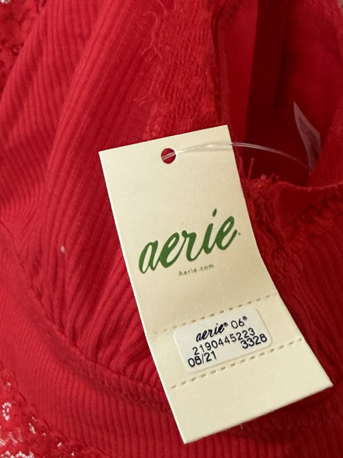 Aerie Ribbed Lace Trim Bralette Size L NWT