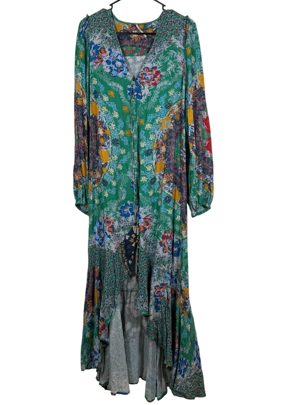 Free People Floral Patchwork High-Low Maxi Dress Green Boho NWT Size Small