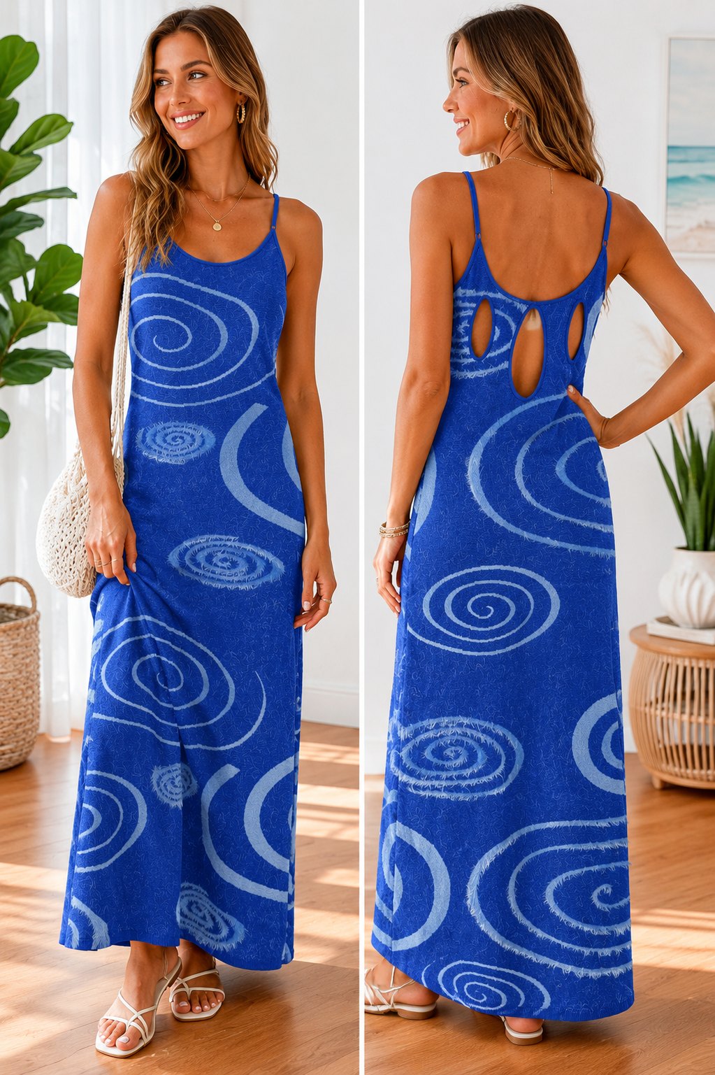 House of Sunny Galaxy Hockney / Klein Blue Swirl Textured Maxi Dress. size 2