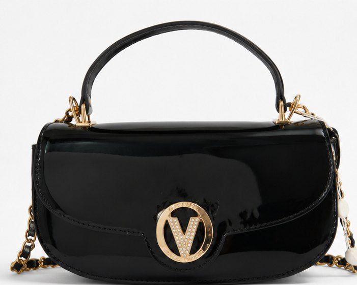 Valentino Orlandi Black Patent Leather Top Handle Crossbody Bag NWT