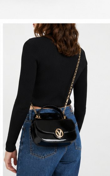 Valentino Orlandi Black Patent Leather Top Handle Crossbody Bag NWT