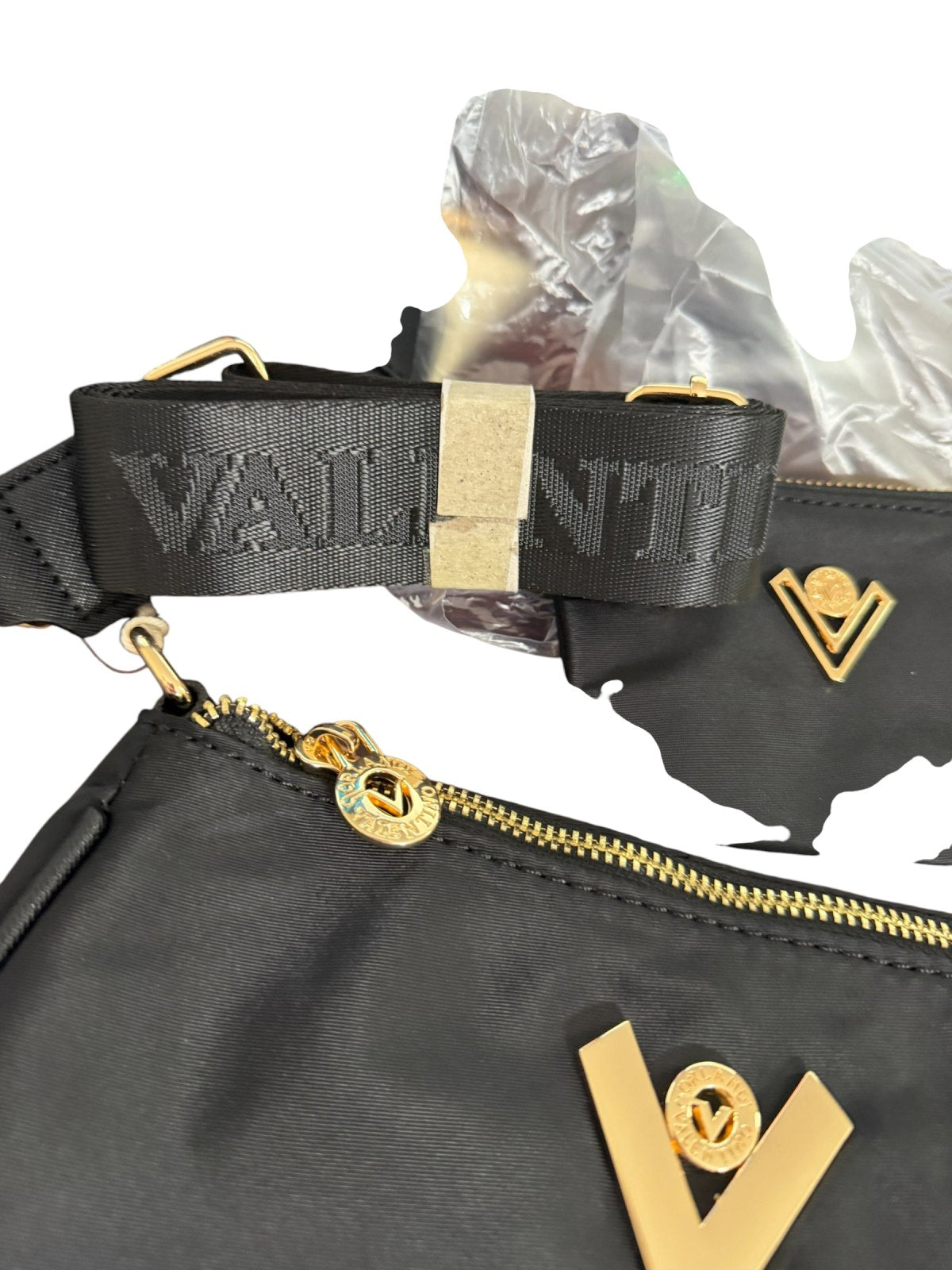 Valentino Orlandi Black Vegan Leather Shoulder Bag with Matching Wallet NWT Designed in Italy