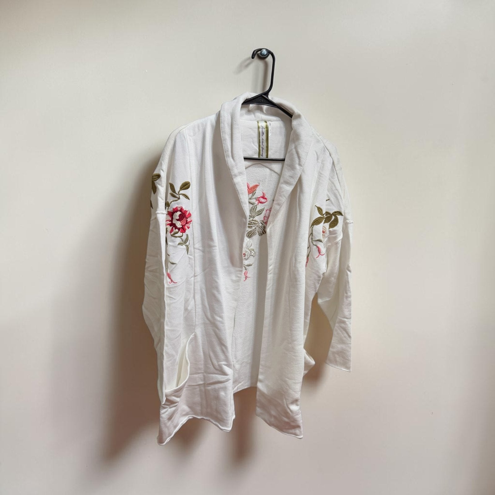Aratta Silent Journey Knitted Romance Jacket White Floral Embroidered Cardigan Size S