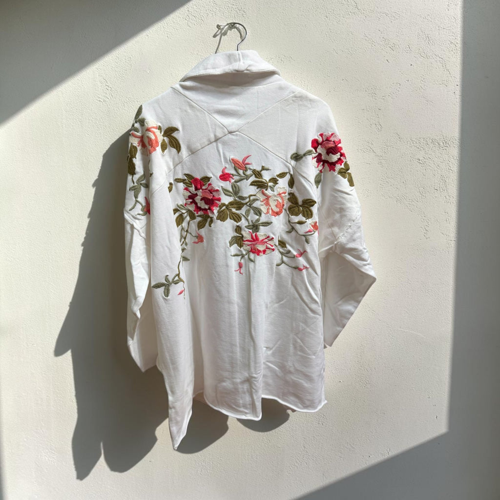 Aratta Silent Journey Knitted Romance Jacket White Floral Embroidered Cardigan Size S