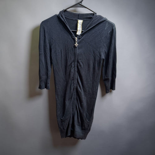 Aratta Silent Journey Black Hooded Knit Sweater Dress XS Zip Front