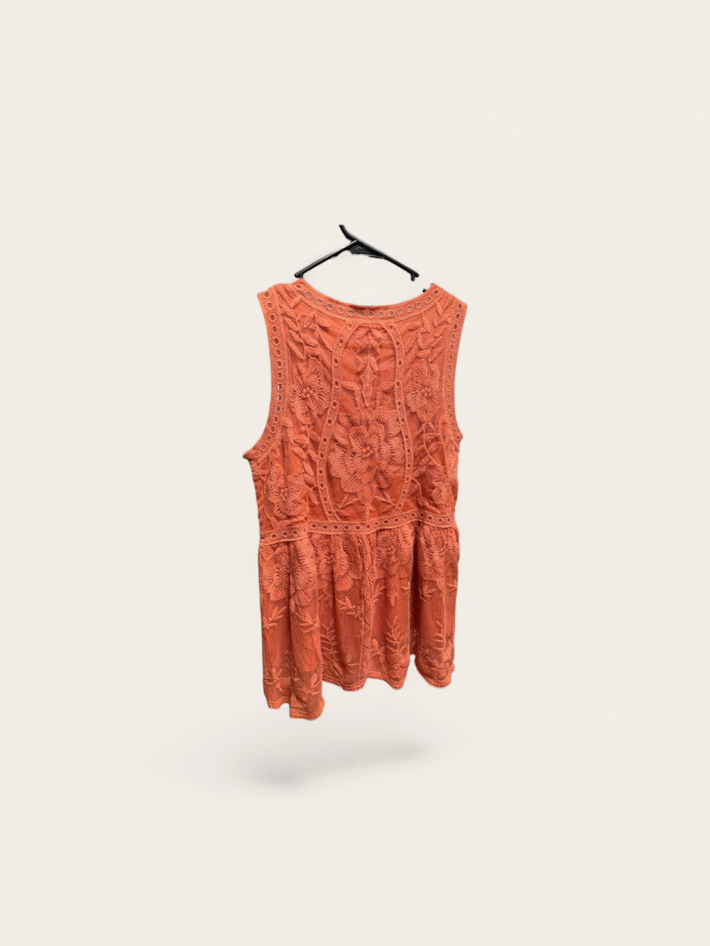 Entro Floral Embroidered Sleeveless Babydoll Mini Dress Rust Terracotta Boho Size Small