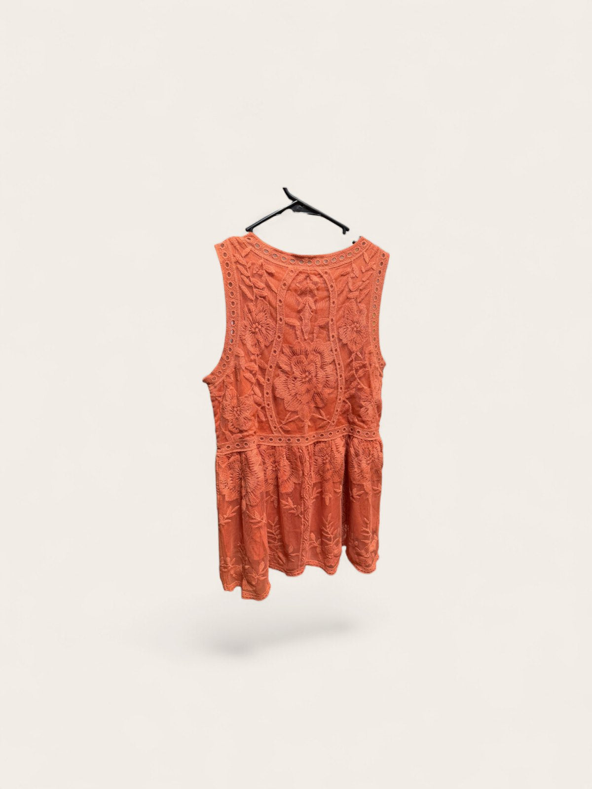 Entro Floral Embroidered Sleeveless Babydoll Mini Dress Rust Terracotta Boho Size Small
