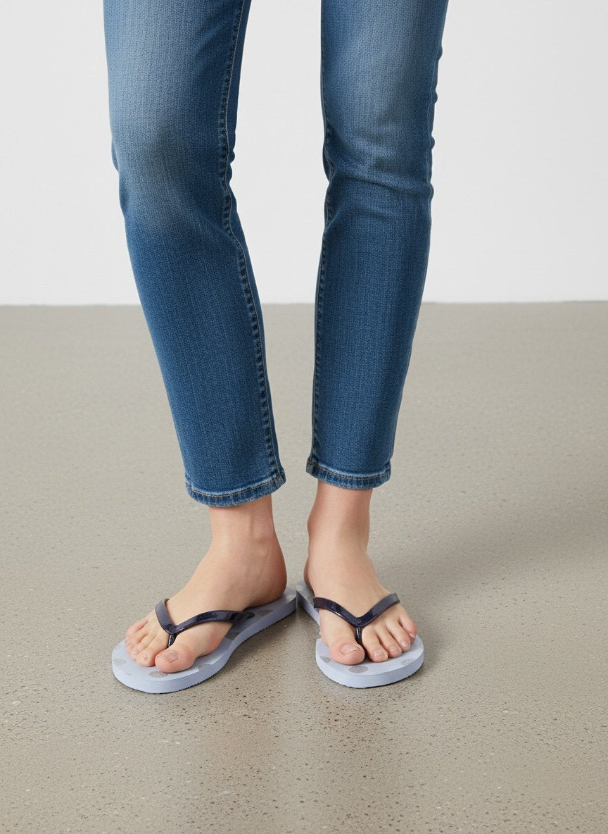 Kate Spade New York Flatbush Flip Flops Women's Size 7B Blue Silver Glitter Polka Dot NWOB