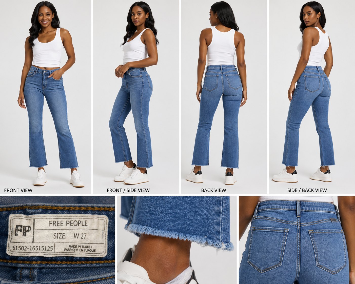 Free People W27 Raw Hem Crop Flare Jeans Blue Stretch Denim Women's 27