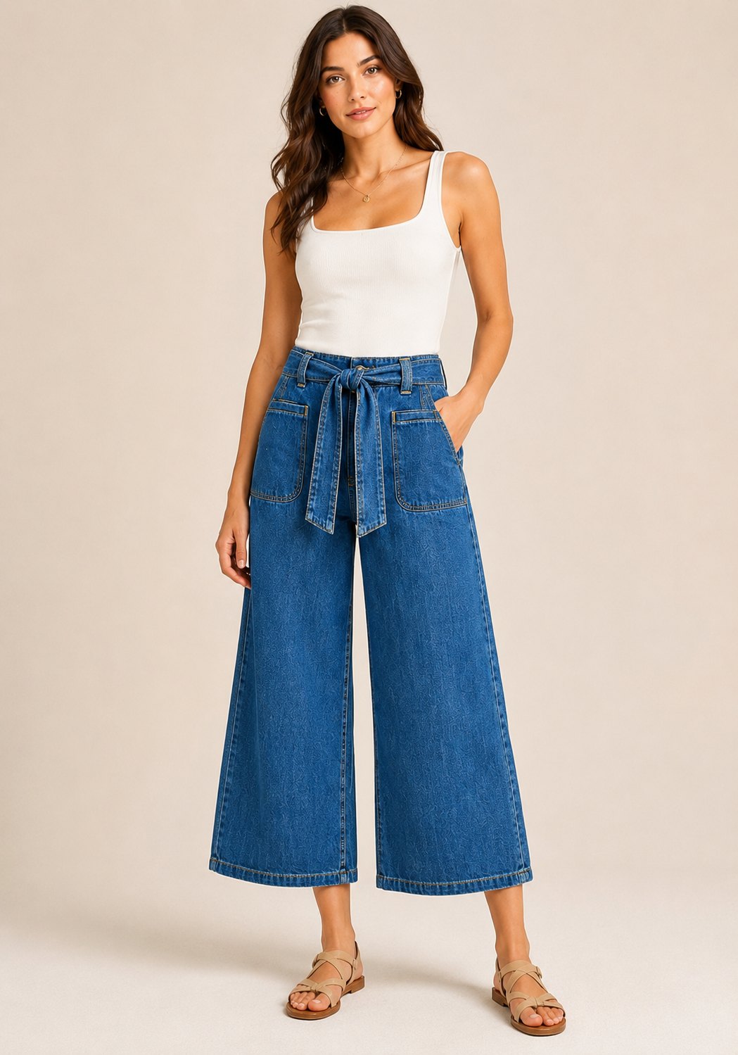 Pilcro & the Letterpress Anthropologie Wide Leg Crop Tie Waist Denim Pants Size 28