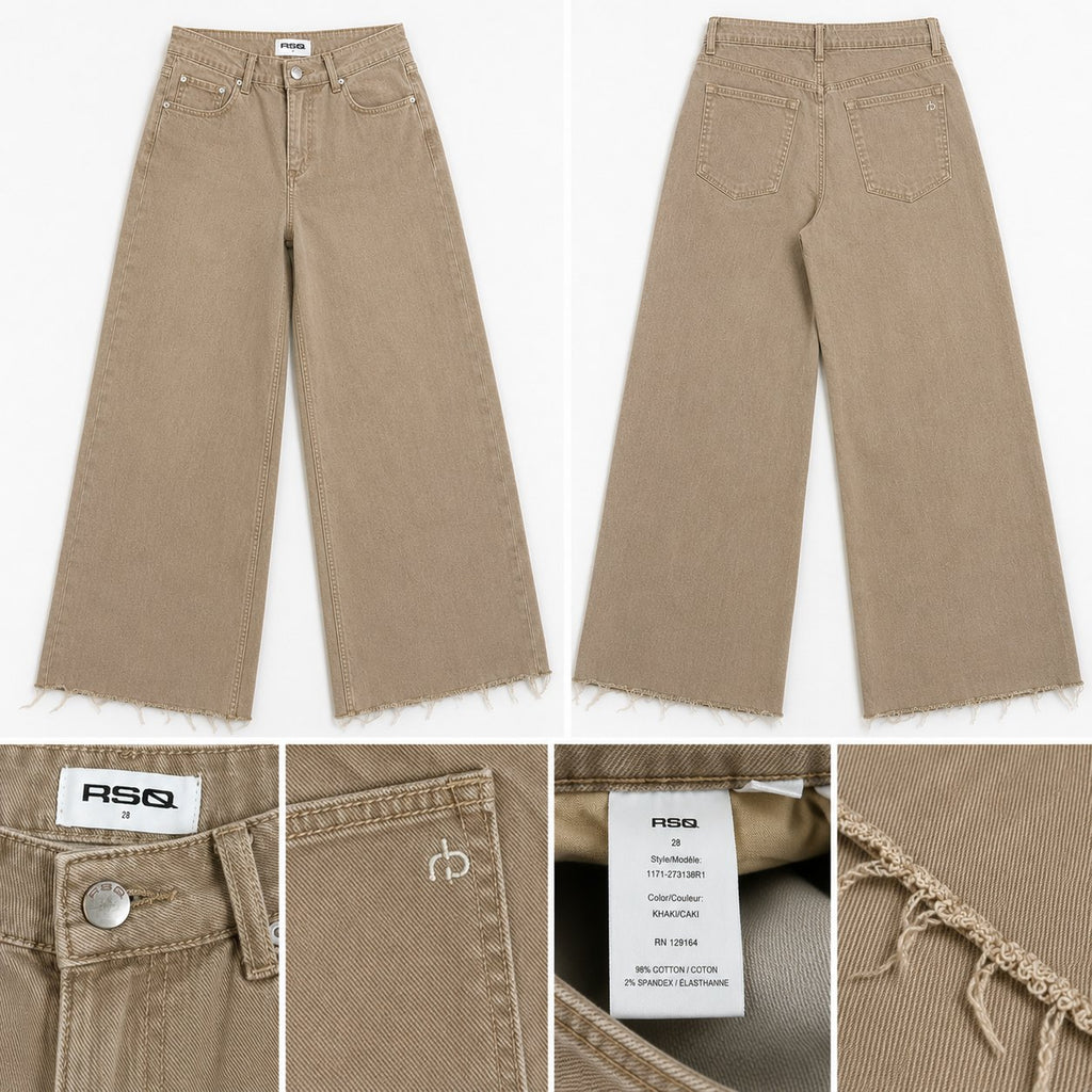 RSQ Women's Size 28 Tan Cropped Wide Leg Jeans Raw Hem High Rise Stretch