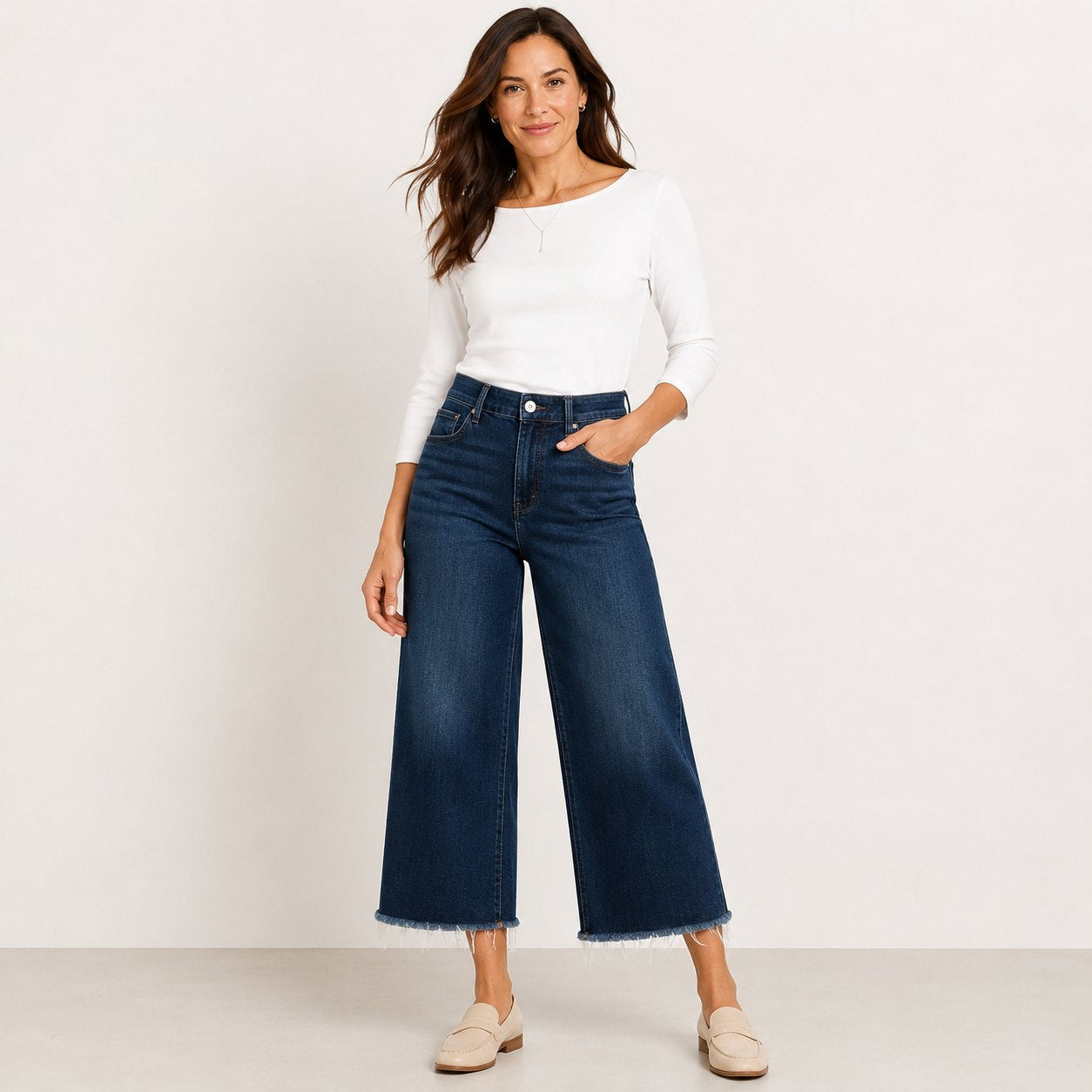 J.Jill Denim High Rise Full Leg Crop Jeans Women's 6 Petite Dark Wash Raw Hem Stretch
