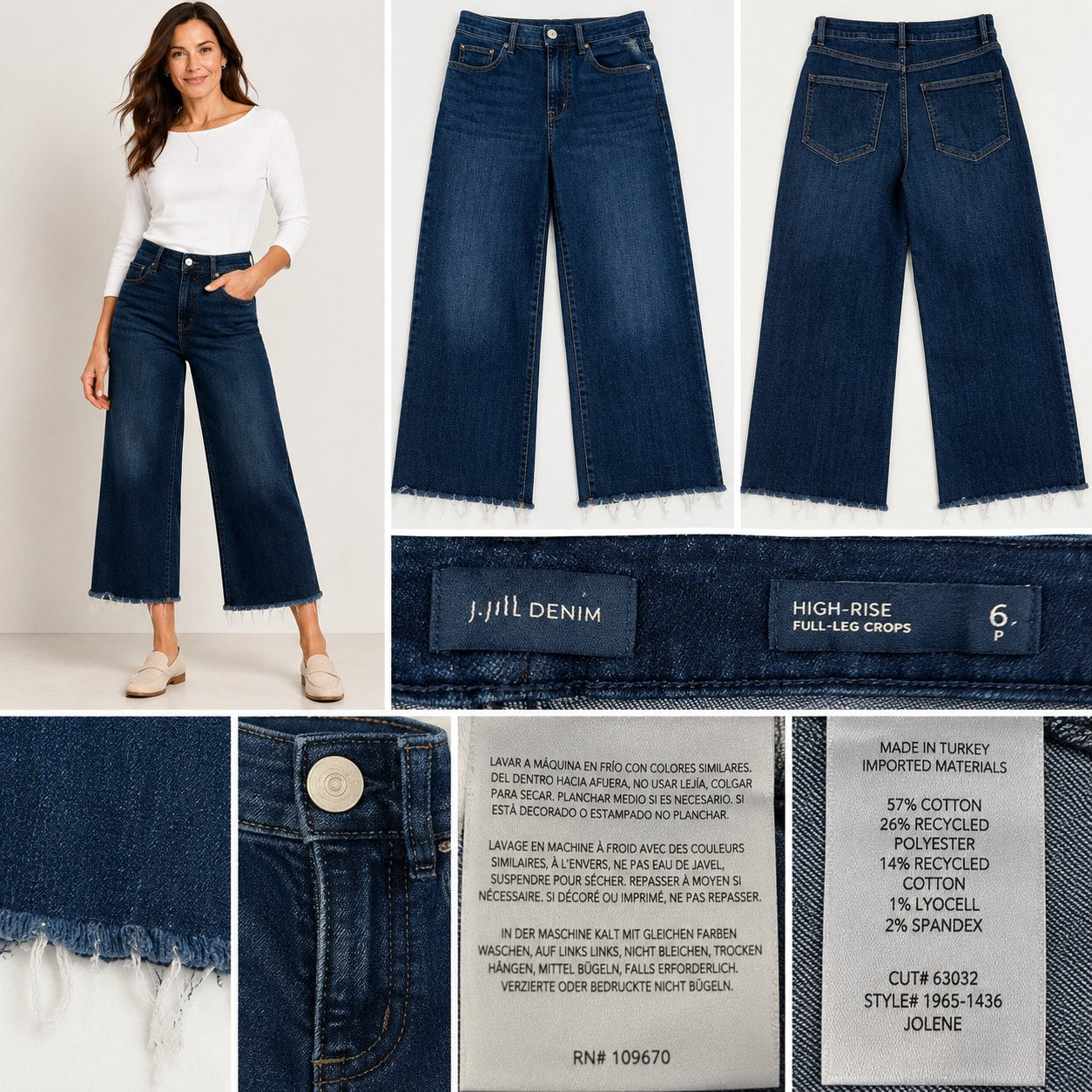J.Jill Denim High Rise Full Leg Crop Jeans Women's 6 Petite Dark Wash Raw Hem Stretch