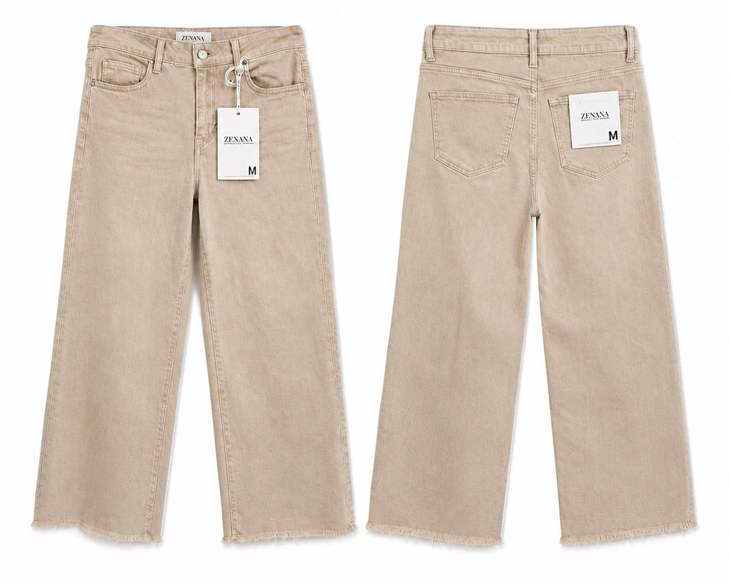 Zenana High Rise Wide Leg Crop Jeans – Beige – Size Medium – NWT