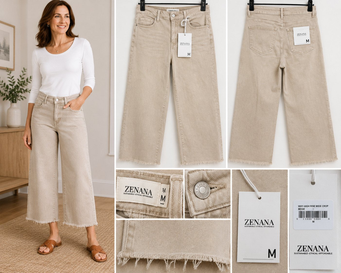Zenana High Rise Wide Leg Crop Jeans – Beige – Size Medium – NWT