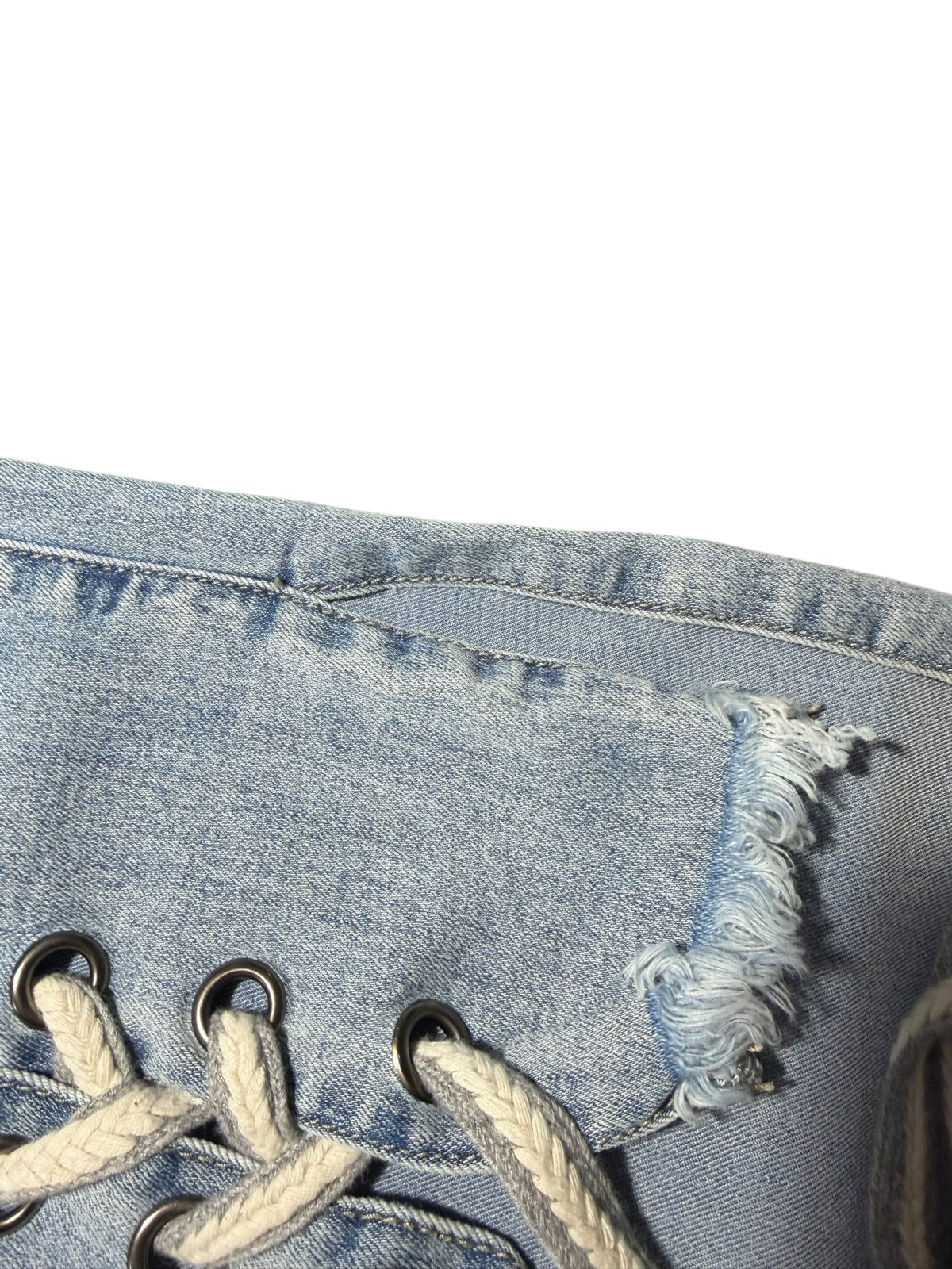 AZ.I Light Wash Lace-Up Hem Crop Jeans Women's Size 10 Raw Hem Straight Leg