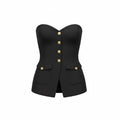 ASTR The Label Black Strapless Corset Bustier Top with Gold Buttons | XS