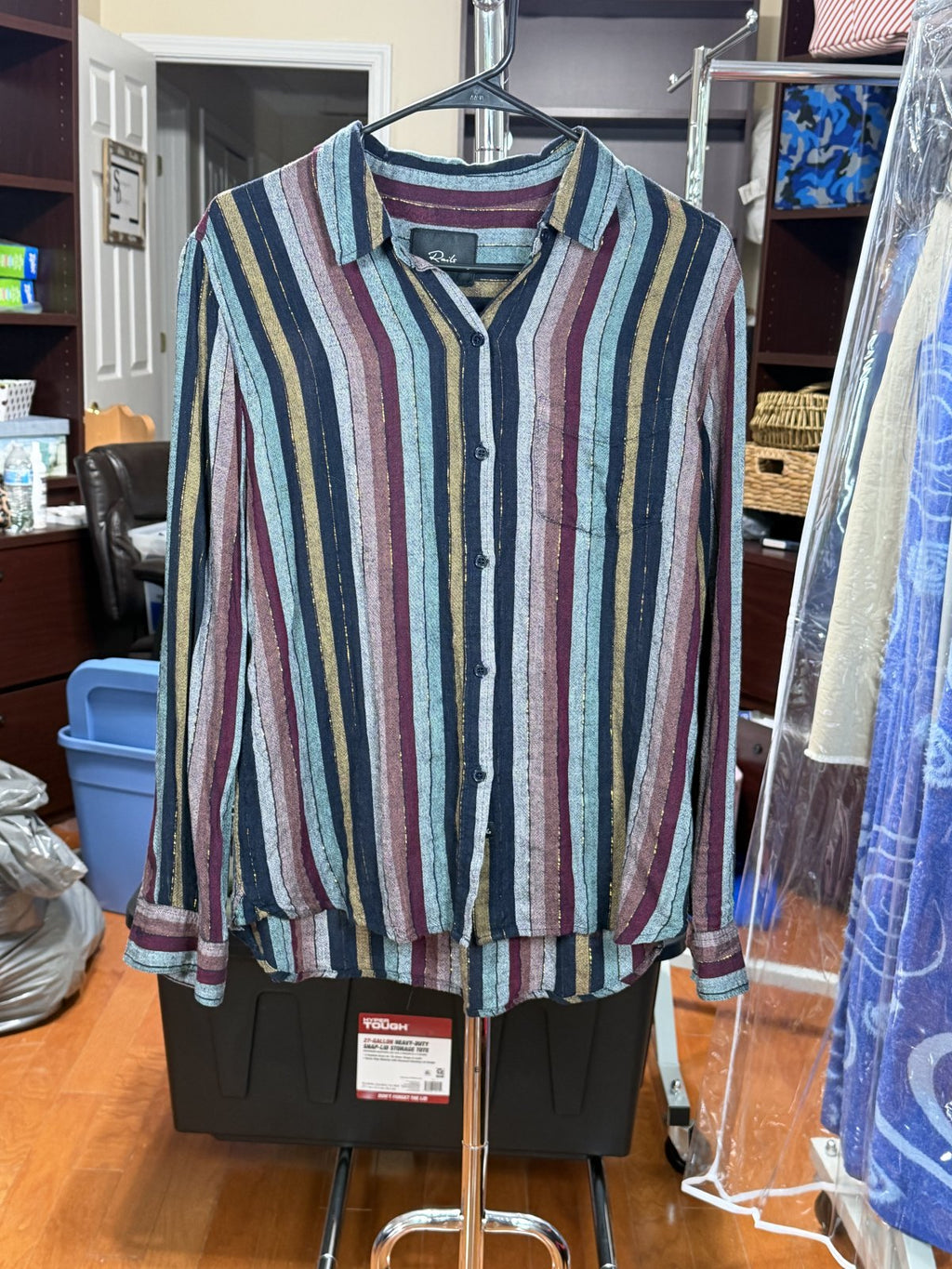 Rails Charli Varadero Stripe Linen Blend Metallic Button Shirt Medium