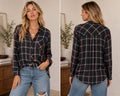 Rails Hunter Black Aqua Pink Plaid Button Up Shirt Rayon Size Large Women
