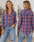 Rails Hunter Plaid Button Front Shirt XL Rust Indigo White Rayon Lurex Lightweight