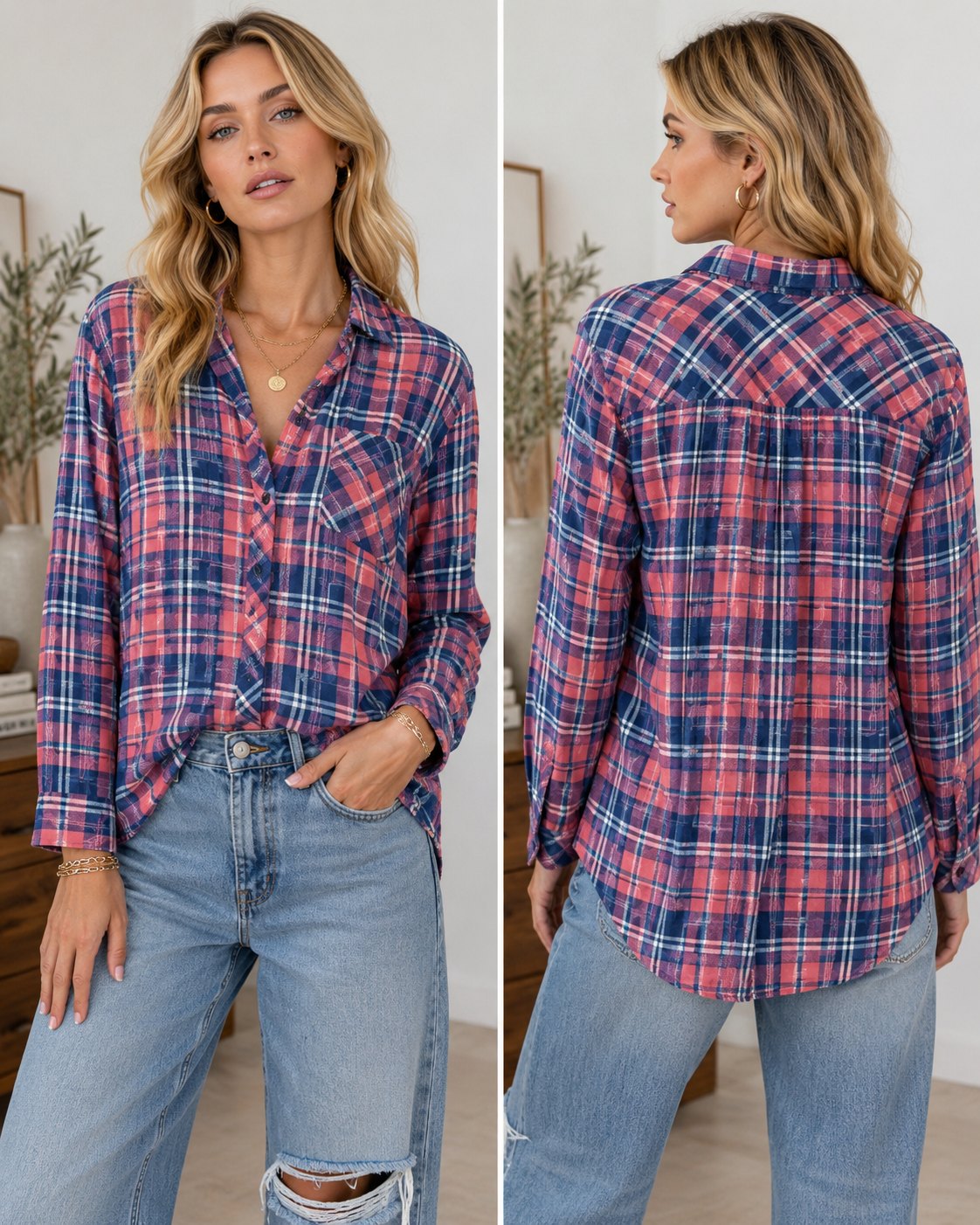Rails Hunter Plaid Button Front Shirt XL Rust Indigo White Rayon Lurex Lightweight