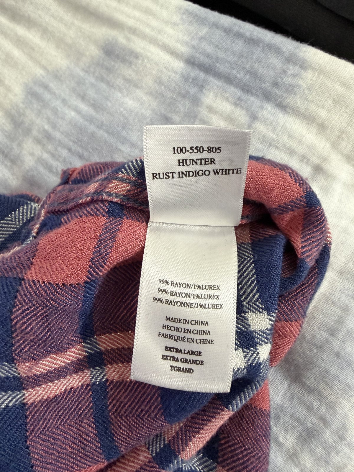 Rails Hunter Plaid Button Front Shirt XL Rust Indigo White Rayon Lurex Lightweight