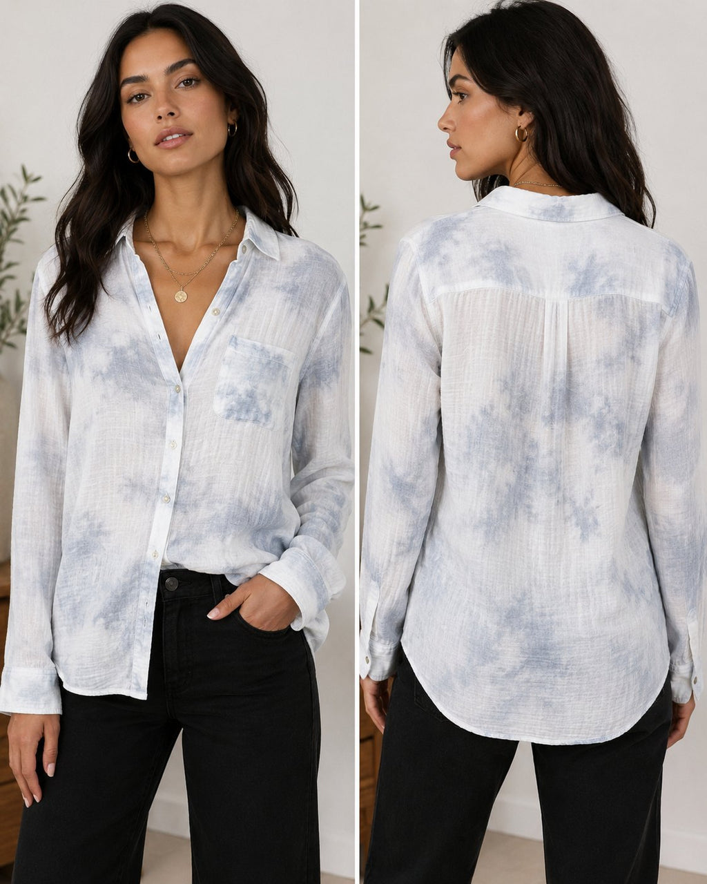 Rails Ellis Cascade Tie Dye Button Front Shirt Blue White Cotton Gauze Top M