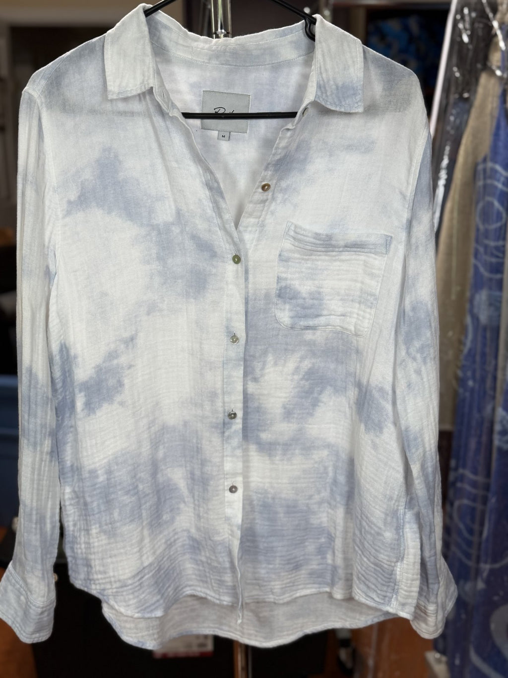 Rails Ellis Cascade Tie Dye Button Front Shirt Blue White Cotton Gauze Top M