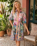 Half Heart Pink Tropical Scenic Shirt Dress Women's Belted 3/4 Sleeve Size M