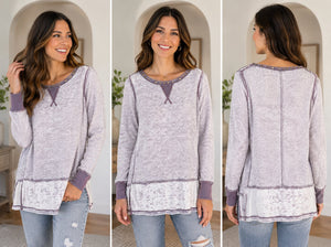 We The Free Free People Oversized Waffle Knit Thermal Top Purple Ivory Size XS Boho