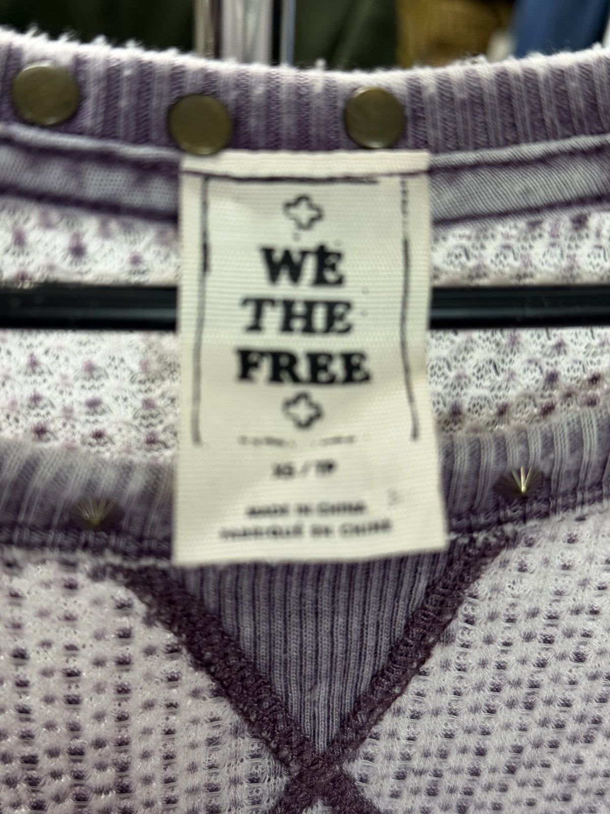 We The Free Free People Oversized Waffle Knit Thermal Top Purple Ivory Size XS Boho